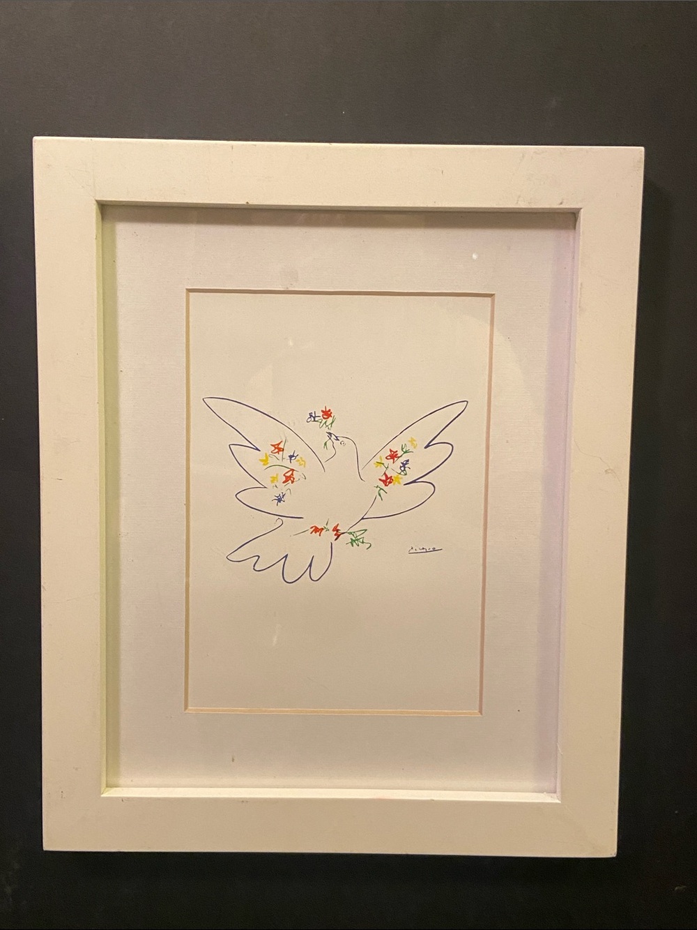 Pablo Picasso Dove with Flowers Print Modern Line Art Peace Dove Framed Wall Art